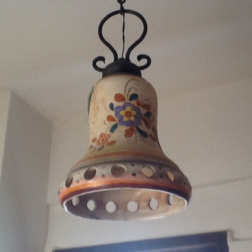 Vintage ceramic handmade ceiling light used with metal details