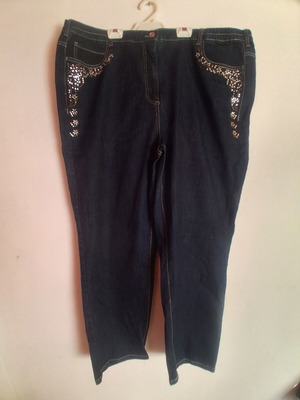 Women's jeans with rhinestones like new, dark blue, size 4XL