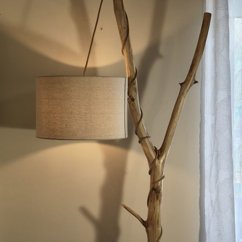Handmade floor lamp from natural wood trunk, new, 2.10m height