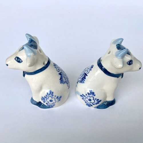 Dutch Delft Salt and Pepper Cow Set New, hand-painted porcelain