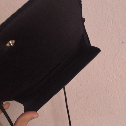 Black crossbody bag decorated with silver embroidery and beads