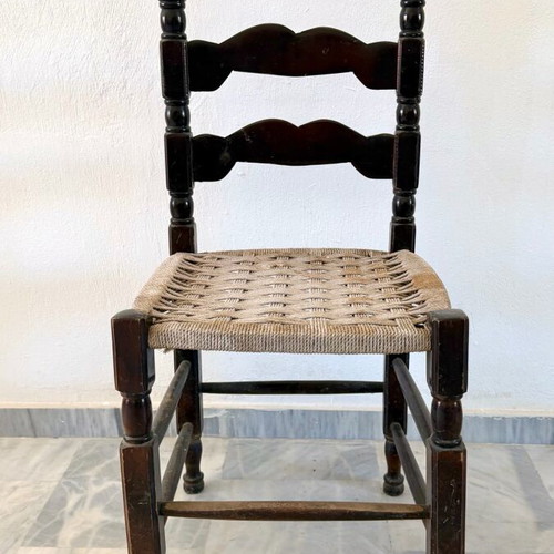 Vintage Chair with Ladder Back and Woven Seat Refurbished
