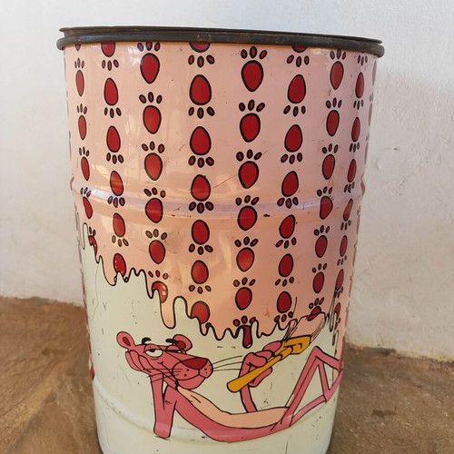 Vintage Pink Panther metal bin used, collectible