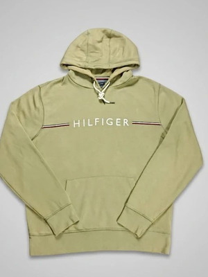 Tommy Hilfiger Olive Green Embroidered Spellout Hoodie Size XL Like New