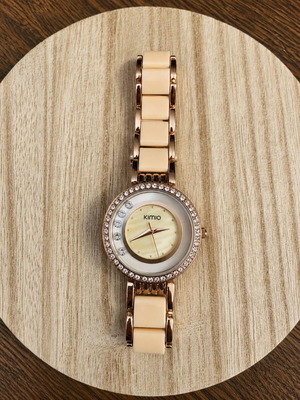 Kimio women's watch used, beige and gold bracelet with rhinestones