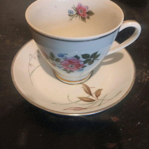 Vintage tea set cup and saucer used, CMIELOW Porcelain and Scherzer Bavaria