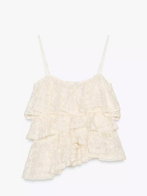 Zara lace top with ruffles like new, beige, size S