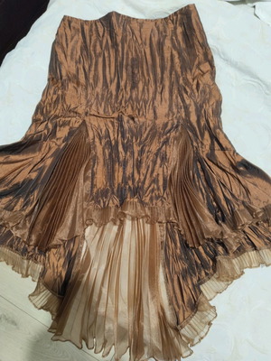 Φούστα μίντι επίσημη μεταχειρισμένη, ταφτάς με πιέτες, μέγεθος M-L