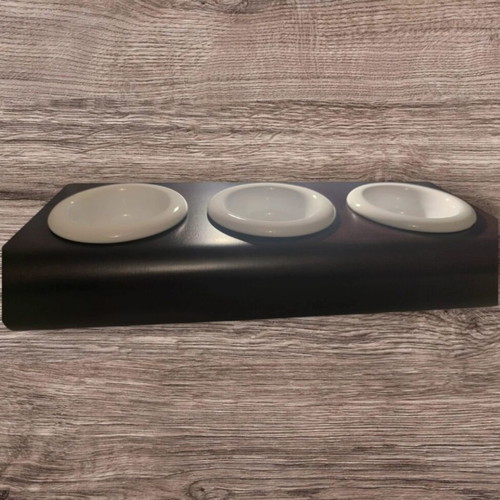 Serving set for sauces with 3 ceramic bowls on black base, new