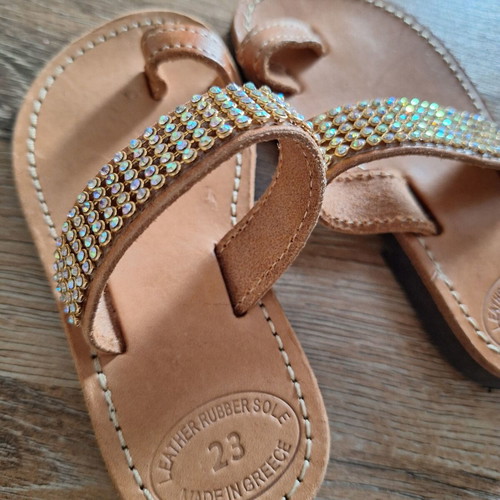 Leather summer sandal No23 with glitter like new