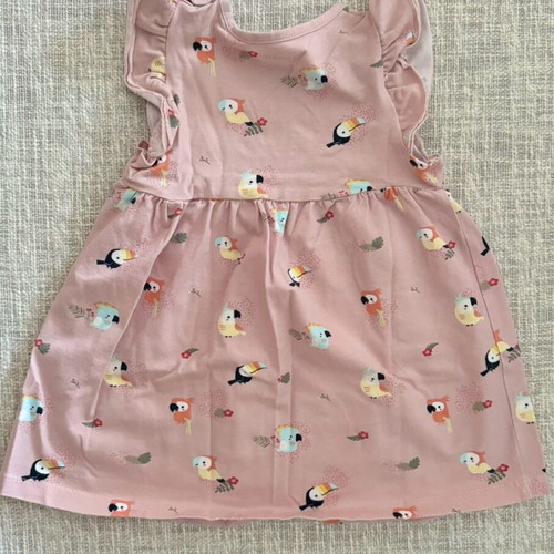 Name It baby dress cotton pink with parrot print, like new, size 6-9 months