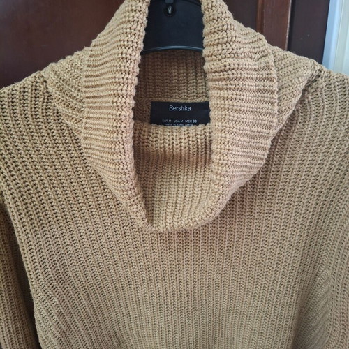 Bershka camel knit sweater with collar, size M