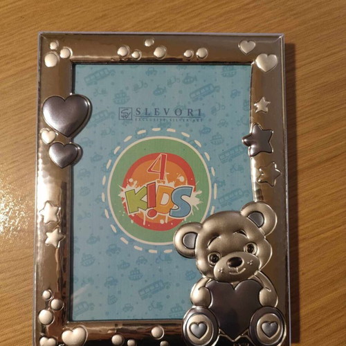 Children's silver photo frame new with blue details Slevori