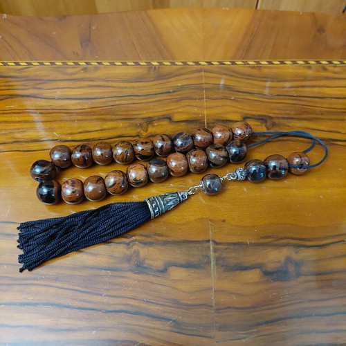 Worry beads 21+4 beads brown obsidian with metal elements and black tassel new