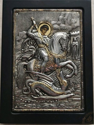 Silver Saint George Icon Clarté new with gilded details