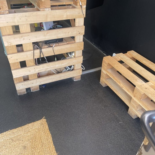 Wooden reception desk with removable top and bench set
