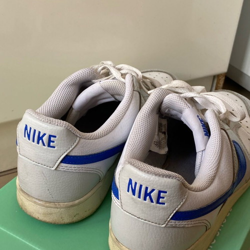 Nike Court Vision Low used, white with blue Swoosh, size 43