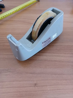 Tape dispenser used, gray, fully functional with tape included