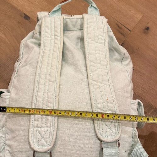 Pink backpack used, fabric turquoise with studs