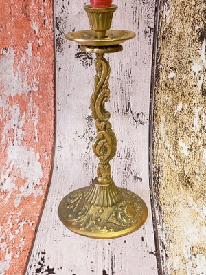 Bronze candlestick used, 18 cm height with free candle