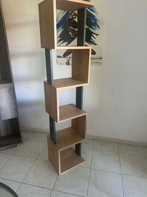 Furniture set used with metal chairs, table, and bookshelves