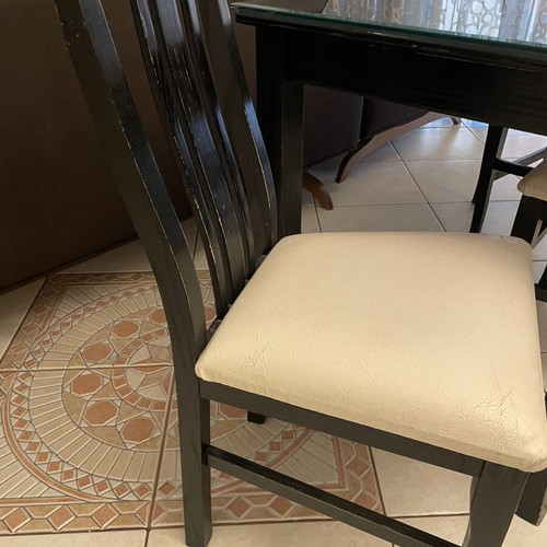 Kitchen dining set used, black wood with glass, 1 table and 3 chairs