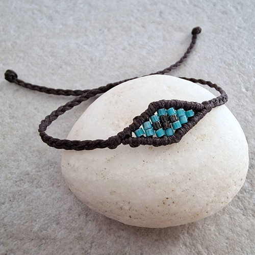 Handmade eye bracelet with Miyuki beads, new, gray-turquoise