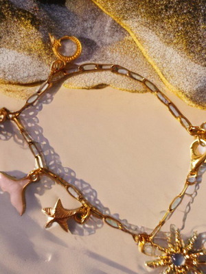 Αλυσίδα ποδιού από ατσάλι με ουρά γοργόνας, ήλιο & αστερίες