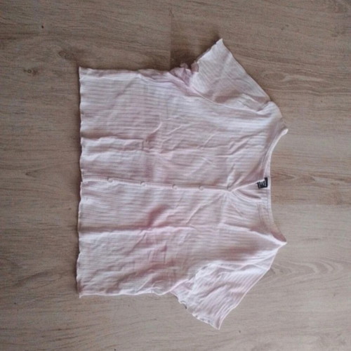 Shein Curve women's short-sleeve top with embossed stripes and buttons, pink-white