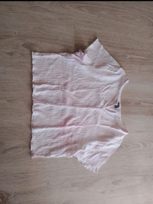 Shein Curve women's short-sleeve top with embossed stripes and buttons, pink-white