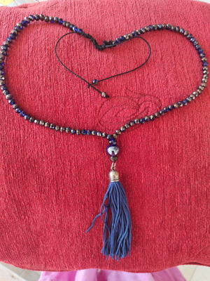 Handmade necklace with beads, like new, blue