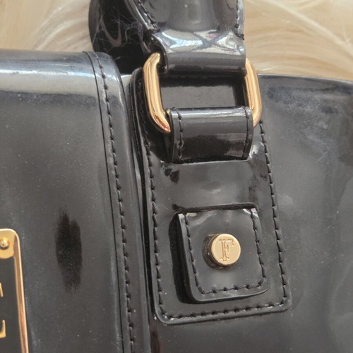 Gianfranco Ferre Black Patent Leather Shoulder Tote Bag used