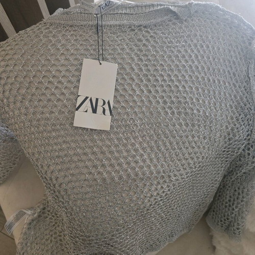 ZARA perforated blouse new silver size L