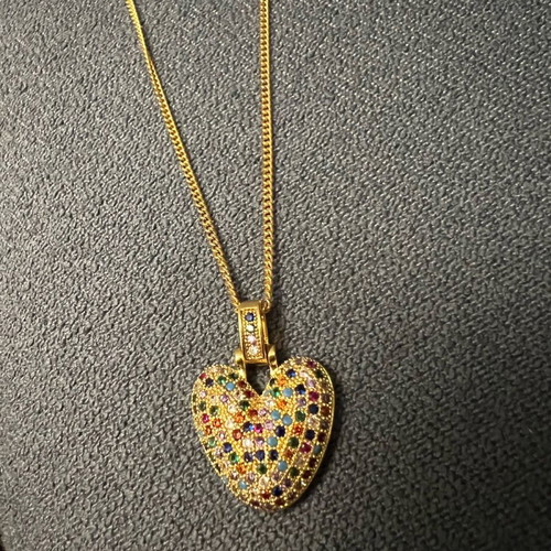 Necklace colored heart with stainless steel chain new