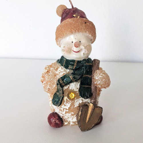 Vintage Christmas Snowman Candle with Shovel 15 cm used