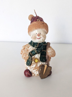 Vintage Christmas Snowman Candle with Shovel 15 cm used