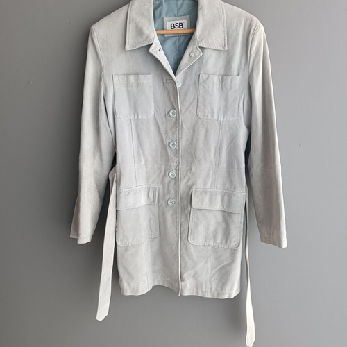 BSB Genuine Leather Jacket with Belt, ice blue, size L
