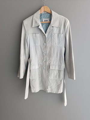 BSB Genuine Leather Jacket with Belt, ice blue, size L