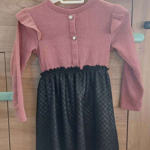Girls' dress with pink rib top and black checked skirt, like new, ages 8-10