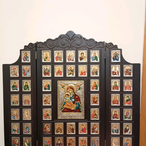 Wood Carved Triptych Icon with 925° Silver like new