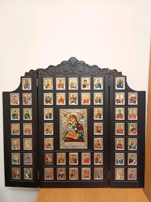Wood Carved Triptych Icon with 925° Silver like new