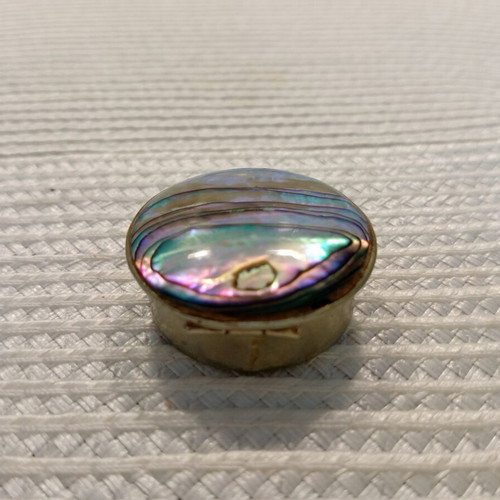 Vintage Mexican natural abalone pillbox, 1978