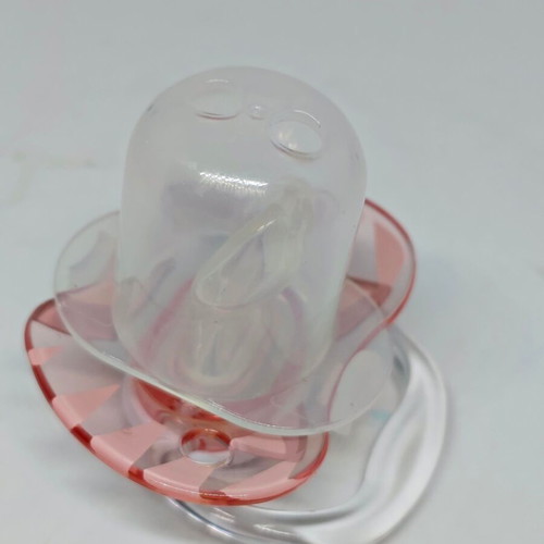 Silicone pacifier with cap and cat design like new, pink