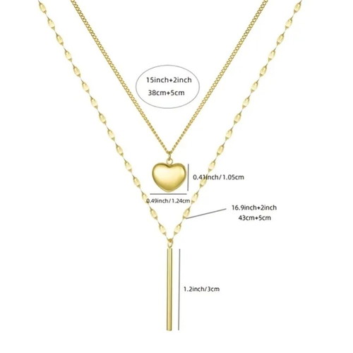 Necklace Stainless Steel Double Chain Gold Heart Design New