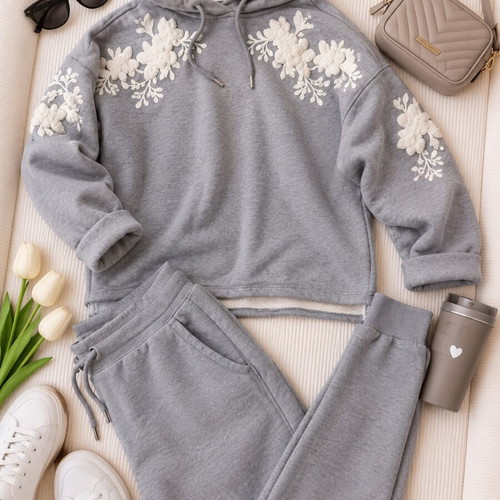 Sportswear set with embroidery, grey, size M/L