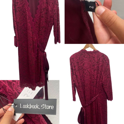 Lookbook Store Burgundy Lace Wrap Dress used, size M