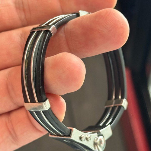 Stainless Steel Bracelet Sauro used, black rubber men's accessory