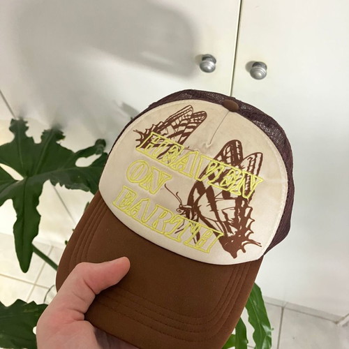 Erehwon Studio Trucker cap used, beige and brown