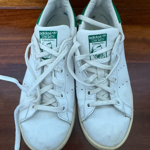 Adidas Stan Smith sneakers used, white and green, size 38
