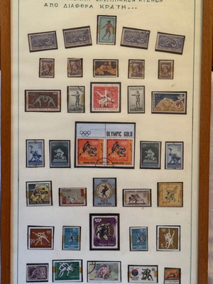 Historical Olympic Games Stamps Collection in Vintage Frame